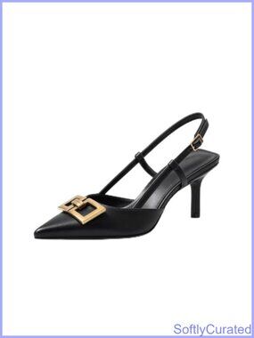 Patent Pointed Toe Slingback Kitten Heels Square Buckle Pumps